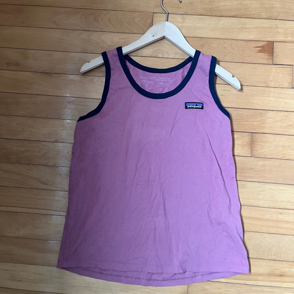Patagonia Mens Purple Organic Cotton Ringer Tank Top P-6 Logo Size M Sleeveless